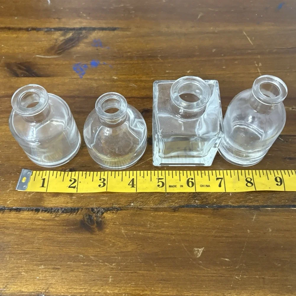 Lot of 4 Vintage Miniature Bud Vases Tiny Glass Display 2-3 Inch Cottagecore